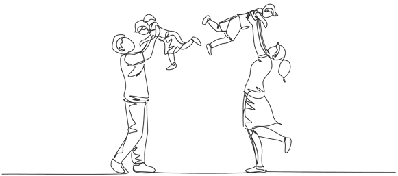 Imagem em rabisco de um pai e uma mãe erguendo seus filhos