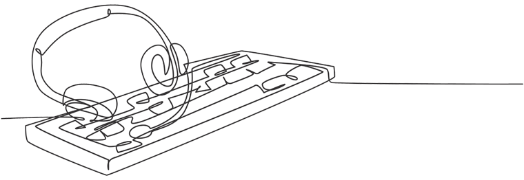 Imagem em rabisco de um teclado com headset em cima